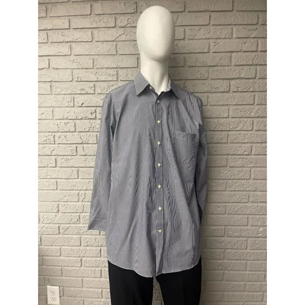 Stafford Easy Care Striped Button Down Long Sleeve Shirt Size 17 (32-33)
